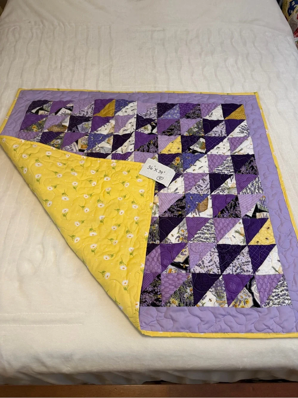 “Lavender Bee”, Handmade Purple and Yellow Patchwork Baby Quilt or Throw
